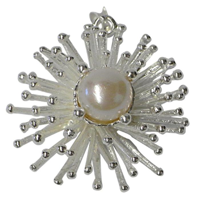 Silberanhänger,+Blume+Damenanhänger+aus+Sterling+Silber+925+mit+einer+Perle+in+der+Mitte