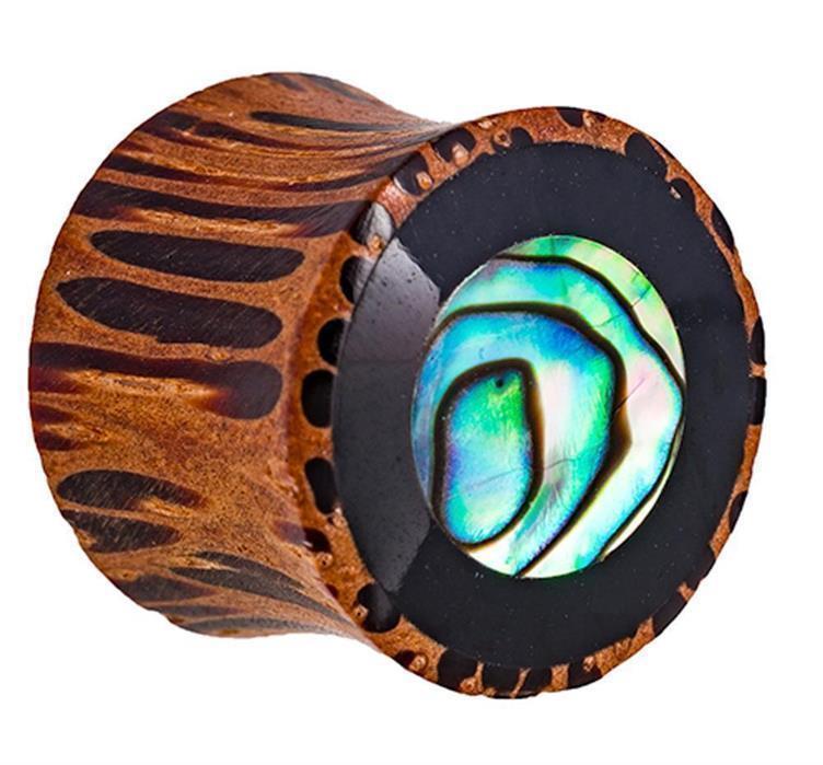 Holz+Plug+Tunnel+Kokosholz+Resin+Paua+Abalone+Kreise+schillernd+Tribal+Expander