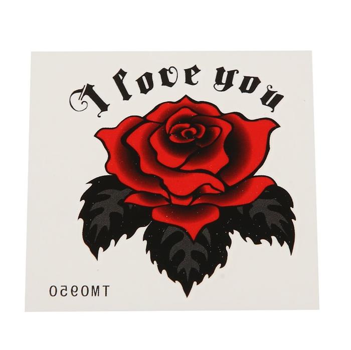 Klebetattoo+temporär+Rose+Blüte+rot+Blätter+schwarz+Spruch+I+love+you+1+Bogen