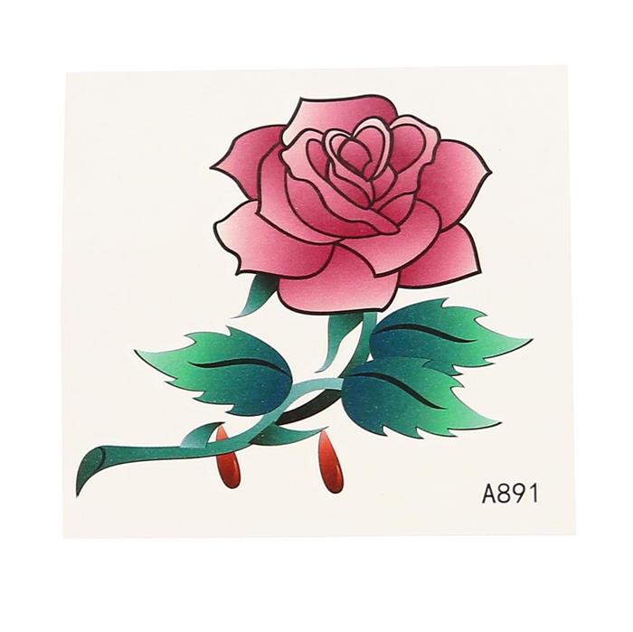 Klebetattoo+temporär+Rose+rosa+grün+Blätter+Stiel+Blut+Tropfen+1+Bogen
