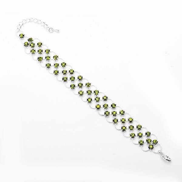 Glitzer+Zirkonia+Armband+grün+dreilagig+Brass+Silber+verstellbar+Damen+Armbänder