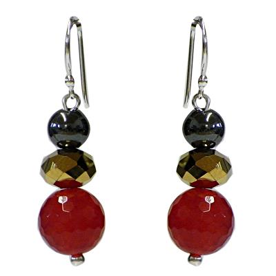 Glasperlen-Ohrringe,+Rot,+Lila+und+Golden,+aus+Glas,+925er+Sterlingsilber-Bügel,+ca.22mmØ