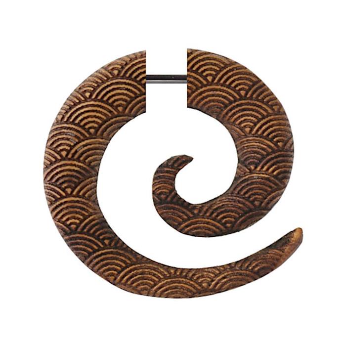 Holz+Fake+Piercing+Spirale+Edelstahl+überlappend+Kreise