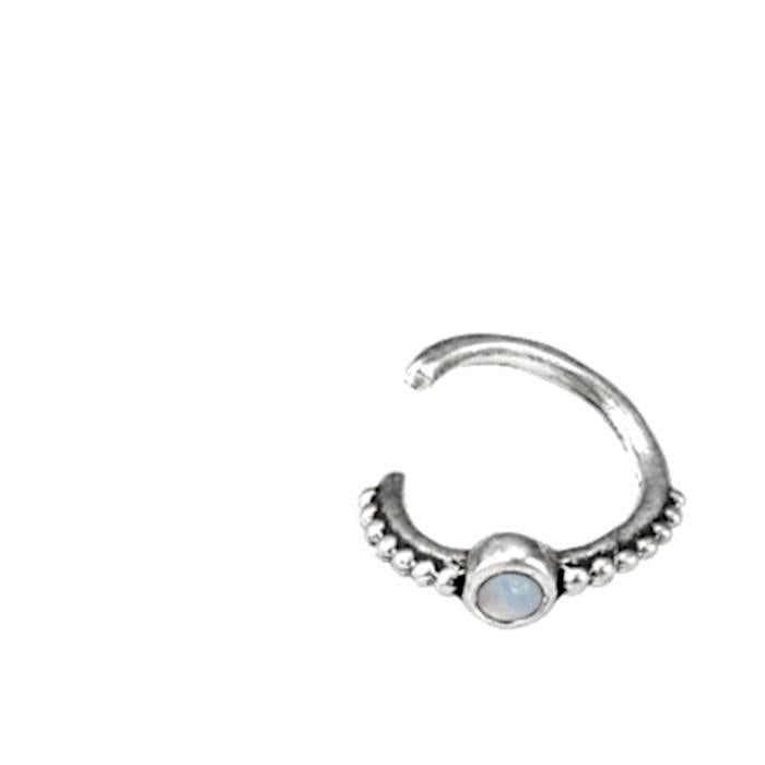 Piercing+Ring+925+Silber+Septum+Lobe+Ohr+Opal+weiß+Punkte