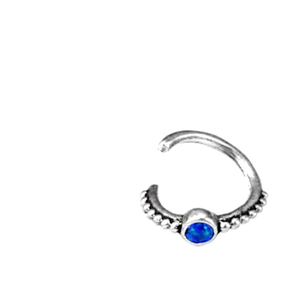 Piercing+Ring+925+Silber+Septum+Lobe+Ohr+Opal+blau+Punkte