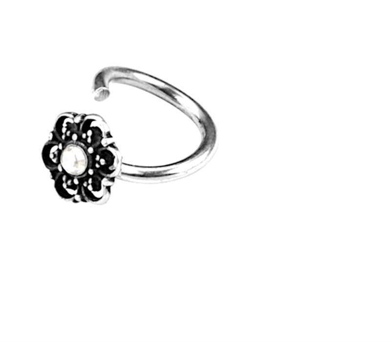 Universal+Piercing+Ring+925+Silber+1.2mm+Kristall+Blume