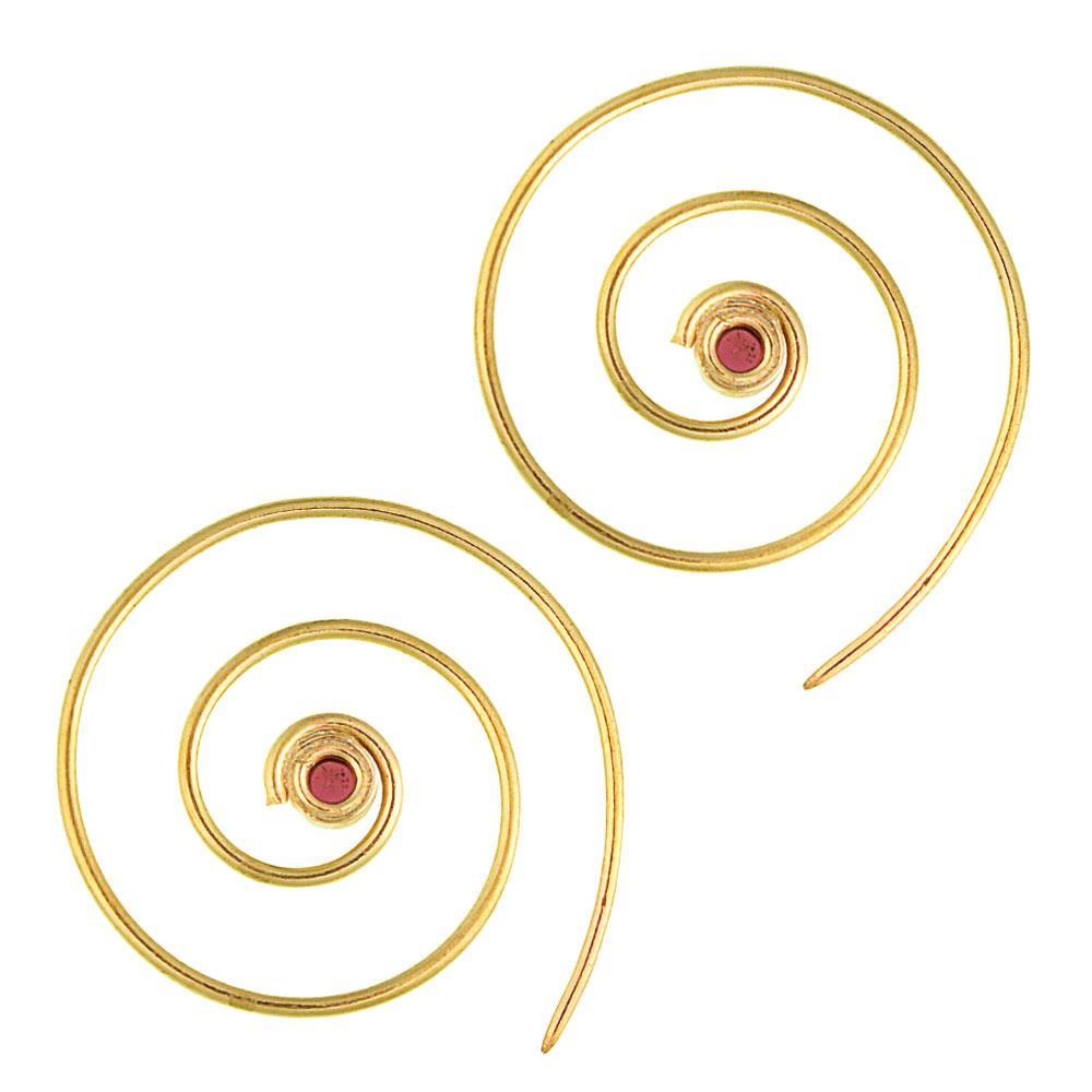 Spiralen+Ohrringe+dünn+Granat+rund+Messing+Brass+antik+golden+nickelfrei+Piercing+Tribal+Schmuck