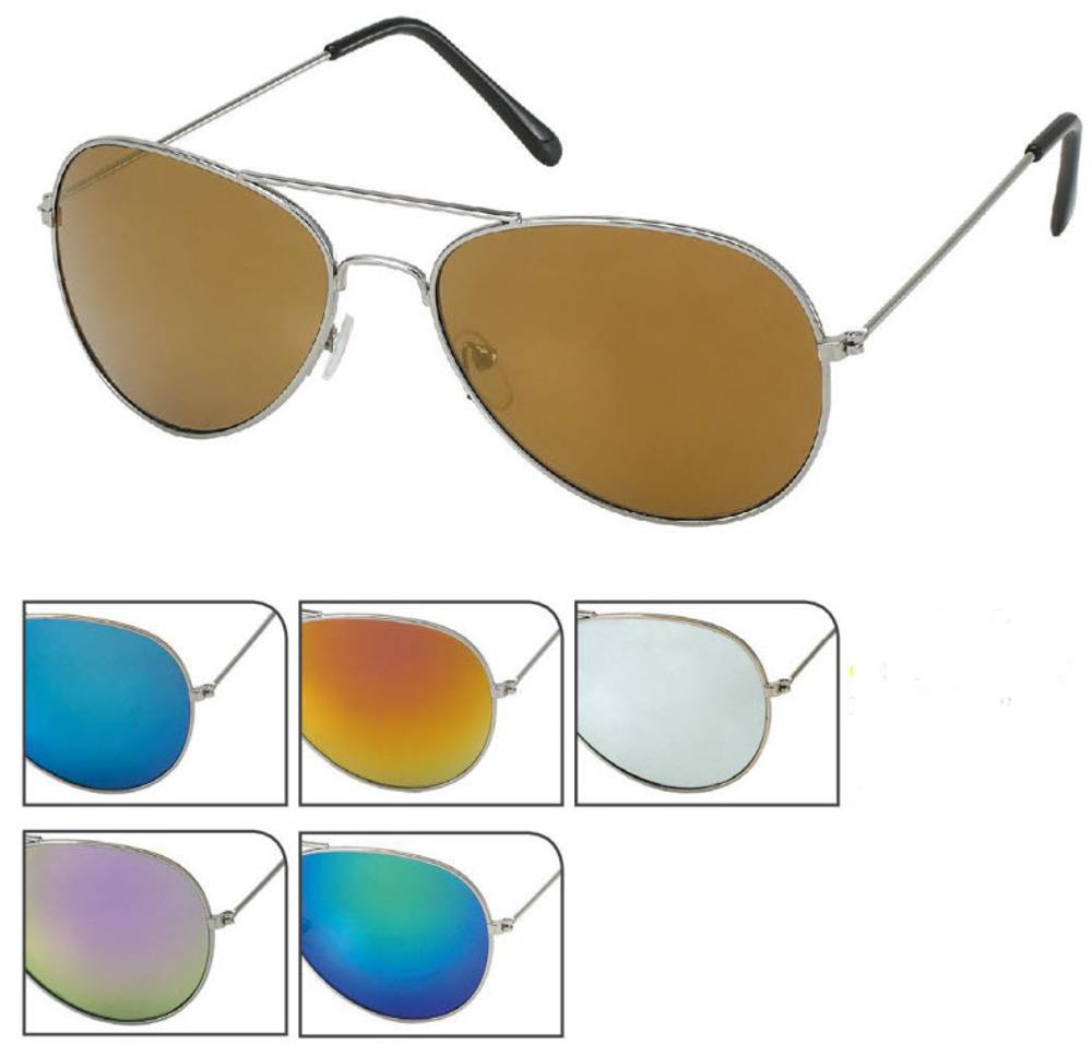 Sonnenbrille+Pilotenbrille+400+UV+bunt+verspiegelt+silberfarbenes+Metallgestell