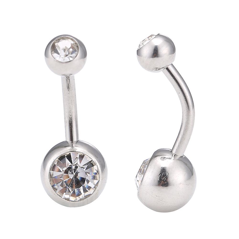 Bauchnabelpiercing+Edelstahl+silberfarben+weißer+Stein+in+beiden+Kugeln