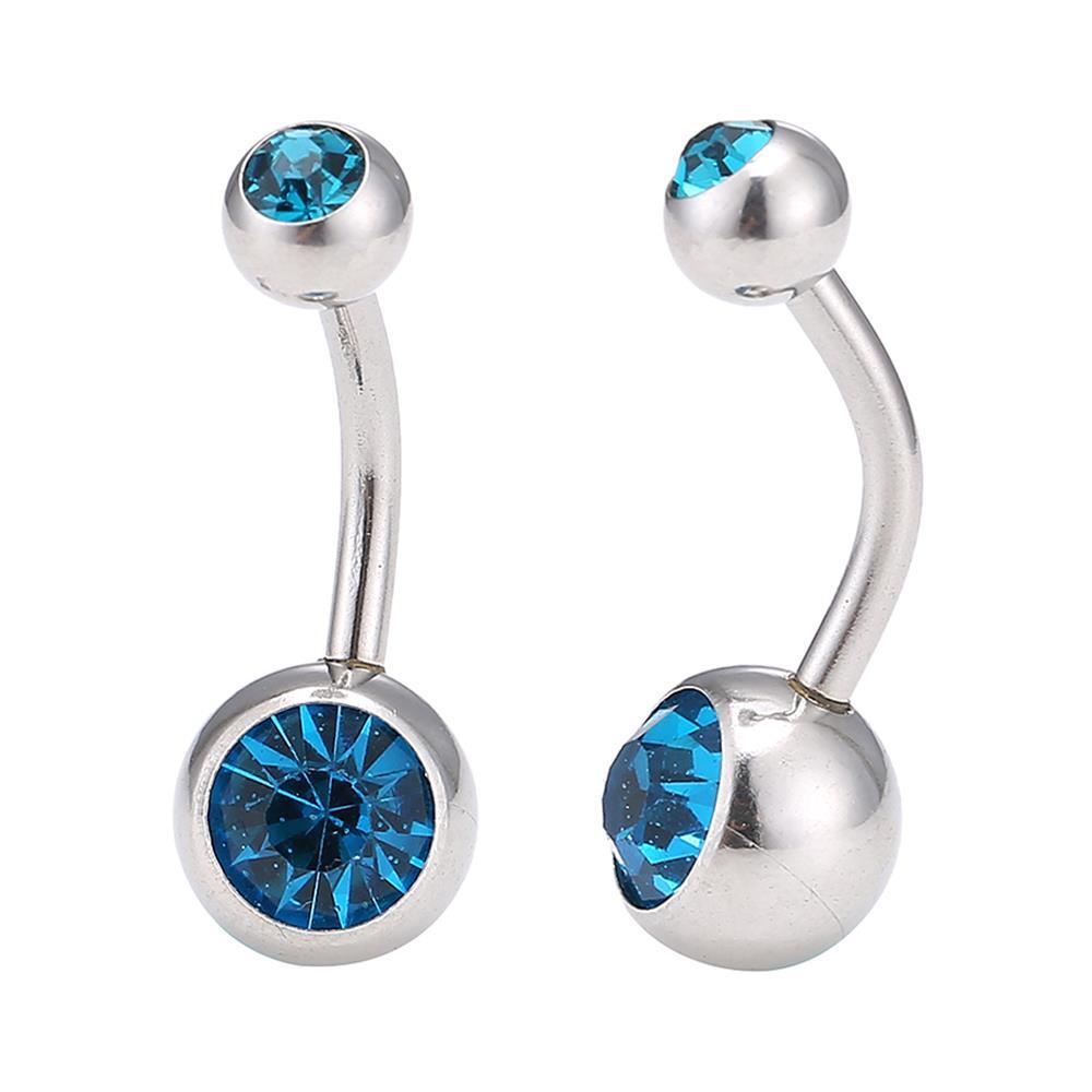 Bauchnabelpiercing+Edelstahl+silberfarben+Stein+blau+in+beiden+Kugeln