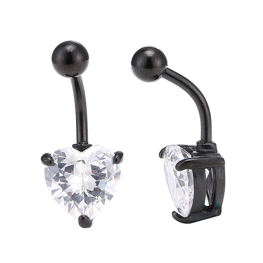 Bauchnabelpiercing+schwarz+großes+Herz+Zirkonia+Stein+weiß++Edelstahl