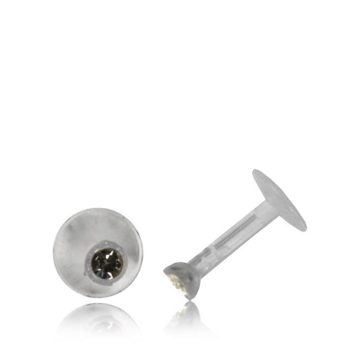 Labret+Piercing+Glaskristall+weiß+Bioplastik+klar+6+mm+oder+8+mm