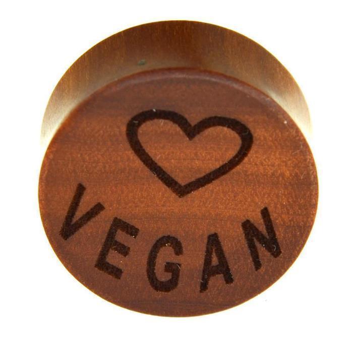 Flesh+Plug+Holz+rotbraun+Gravur+Herz+I+Love+Vegan