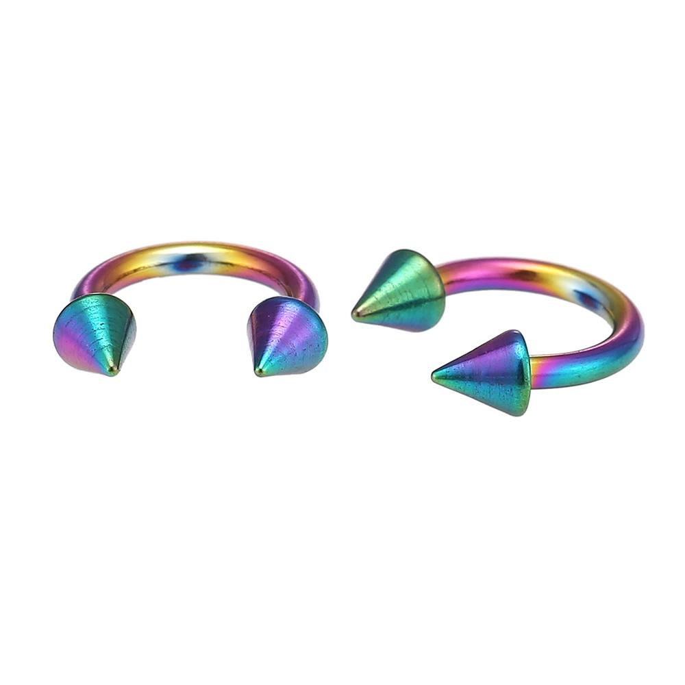 Circular+Barbel+Piercing+mit+Cones+aus+Edelstahl+Regenbogen+Farben+Hufeisen