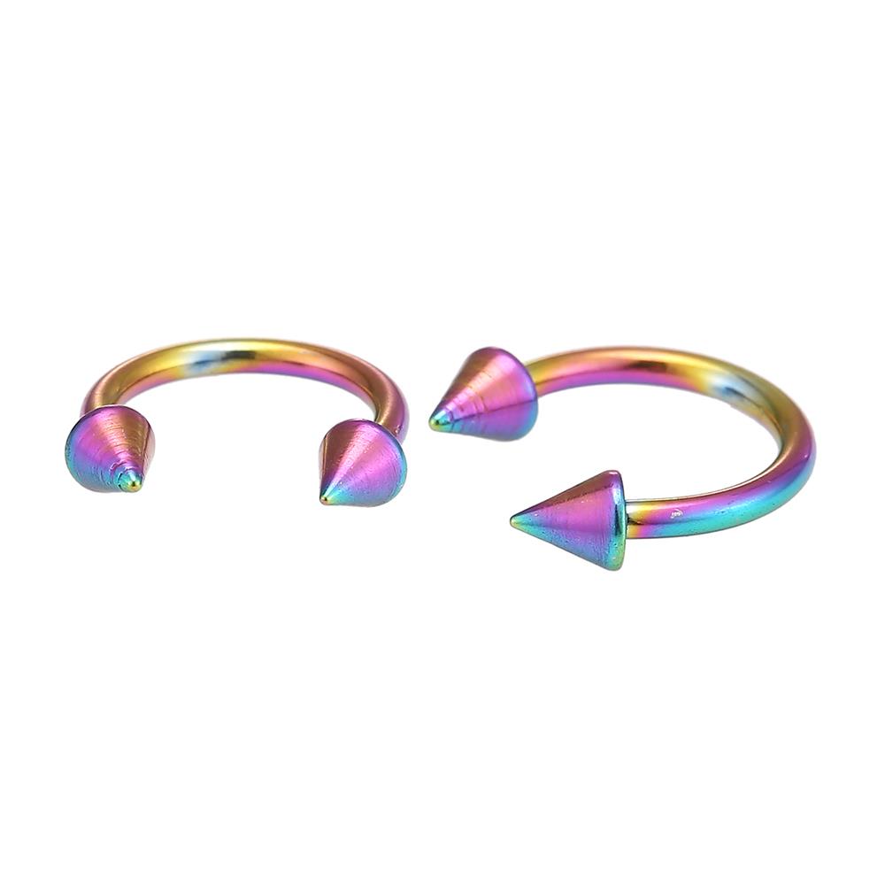 Circular+Barbel+Piercing+mit+Cones+aus+Edelstahl+Regenbogen+Farben+Hufeisen+Augenbraue