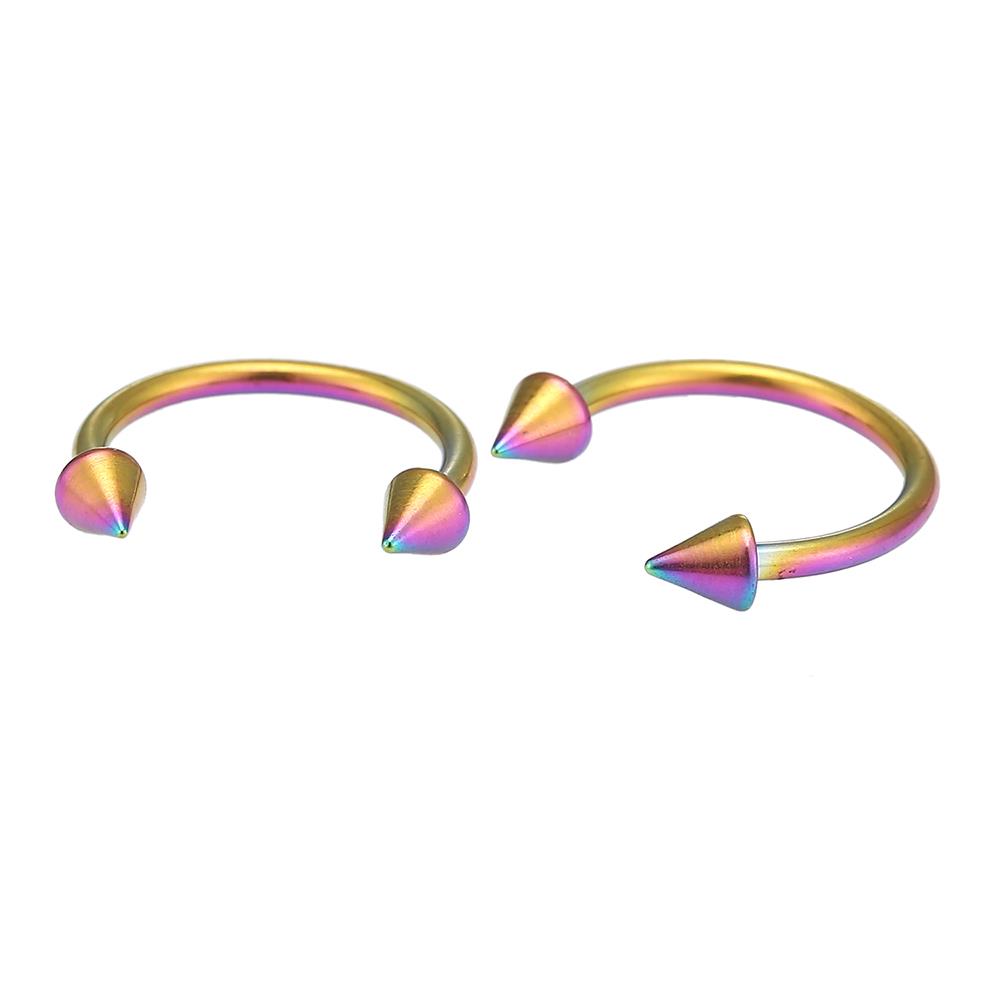 Circular+Barbel+Piercing+mit+Cones+aus+Edelstahl+groß+Regenbogen+Farben+Hufeisen+Augenbraue