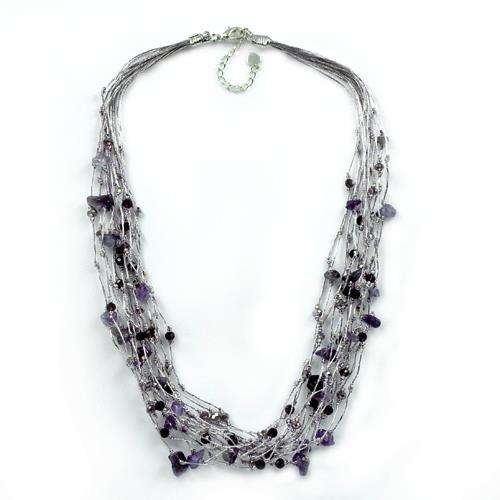 Seidenfaden+Kette+Amethyst+lila+violett+Glaskristall+Perlen+46+cm+handgefädelt+Verschluss+nickelfrei