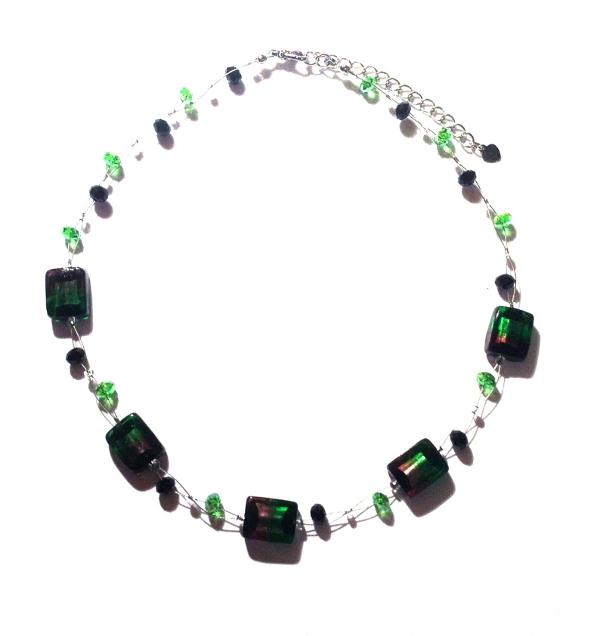 Kette+Glasperlen+Collier+Halskette+Edelstahl+Damen+Glitzer+Schmuck+Perlen+violett+grün+schwarz