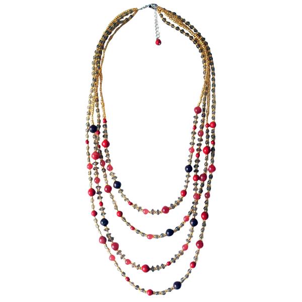 Kette+rot+grau+gelb+Edelsteine+Glas+Beads+Perlen+68-71+cm+nickelfrei+vierlagig+Schmuck