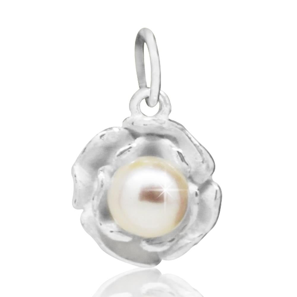 Rose+weiß+glänzend+Perlenanhänger+Silberanhänger+925er+Silber+Zuchtperle+Anhänger+Perle