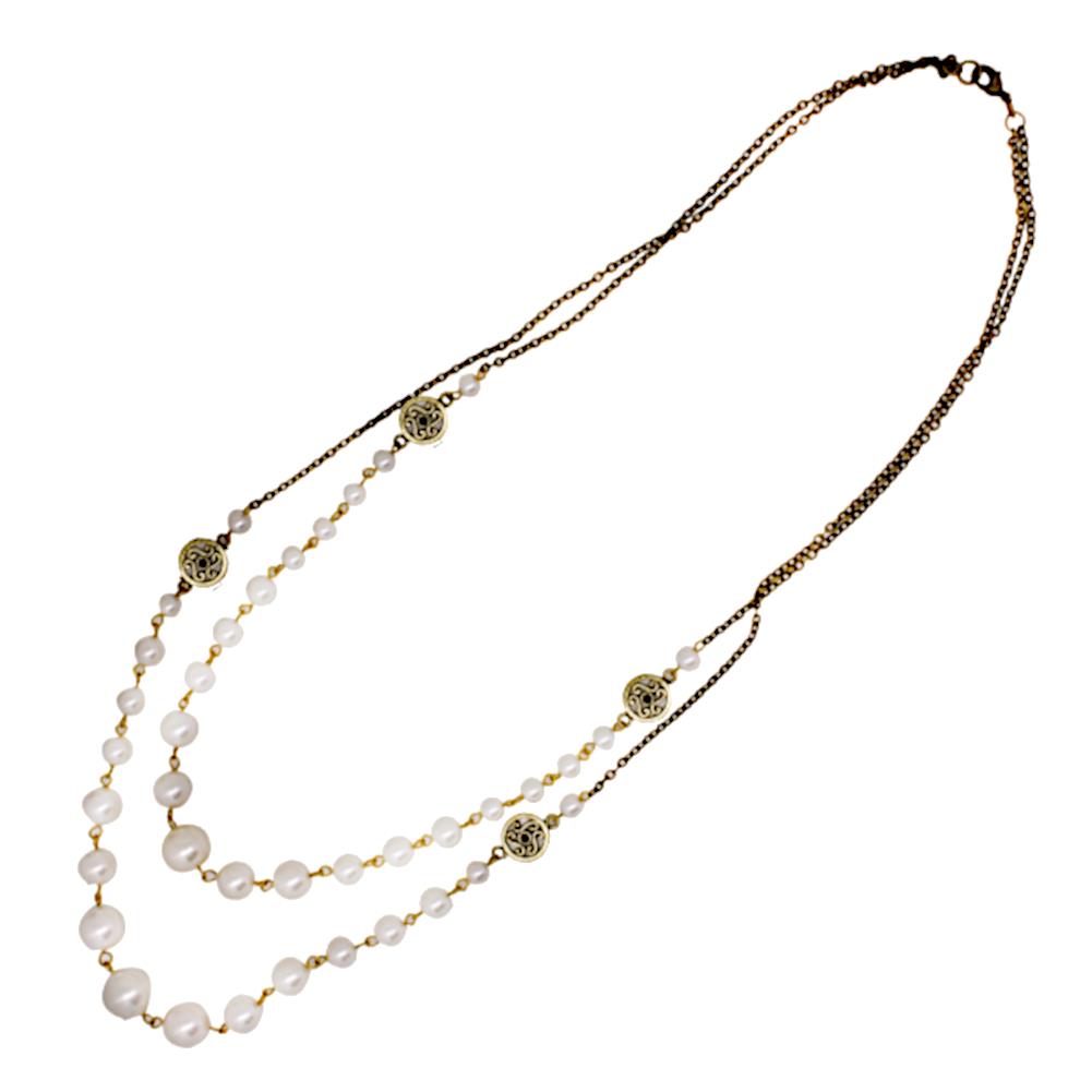 Halskette+Ethno+Perlen+70cm+doppellagig+Brass+Kette