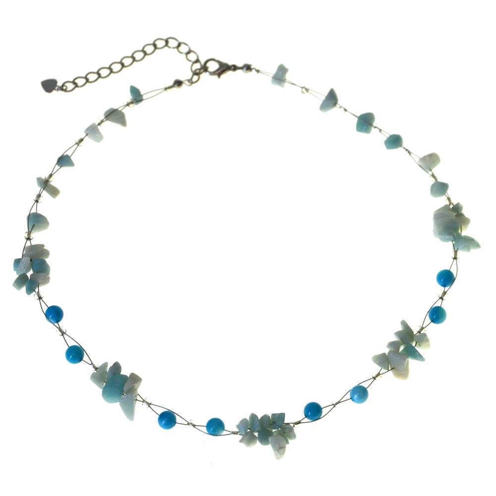 Perlen+Halskette+blau+türkis+Steinsplitter+Bündel+42-48cm
