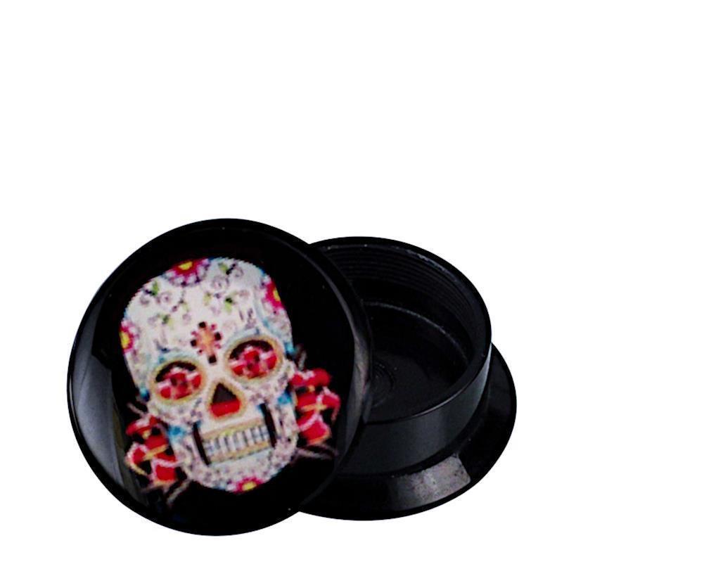 Schraub+Plug+Acryl+Mexican+Sugar+Skull+weiß+rot+Piercing+Ohrschmuck