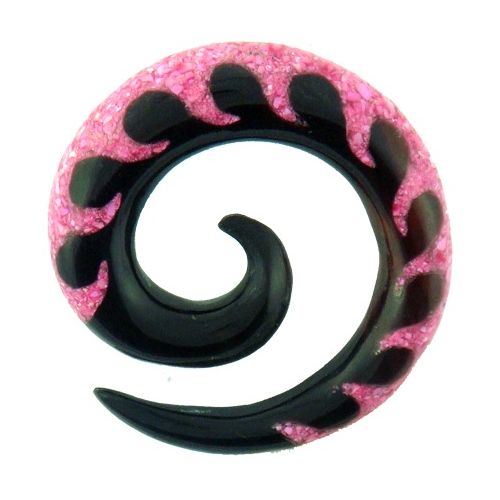 Tribal+Buffalo+Horn+Piercing+Expander,+schwarze+Spirale+mit+pinkfarbenem+Waveinlay,+4mm,++Plug,+Tunnel,+Ohrring,+Ohrhänger,+Ohrstecker
