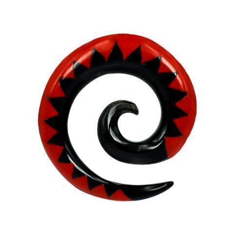 Tribal+Buffalo+Horn+Piercing+Expander,+schwarze+Spirale+mit+rotem+Zickzackmuster,+12mm,++Plug,+Tunnel,+Ohrring,+Ohrhänger,+Ohrstecker