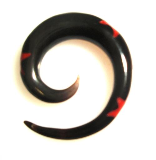 Tribal+Buffalo+Horn+Piercing+Expander,+schwarze+Spirale+mit+rotem+Sterneninlay,+6mm,++Plug,+Tunnel,+Ohrring,+Ohrhänger,+Ohrstecker
