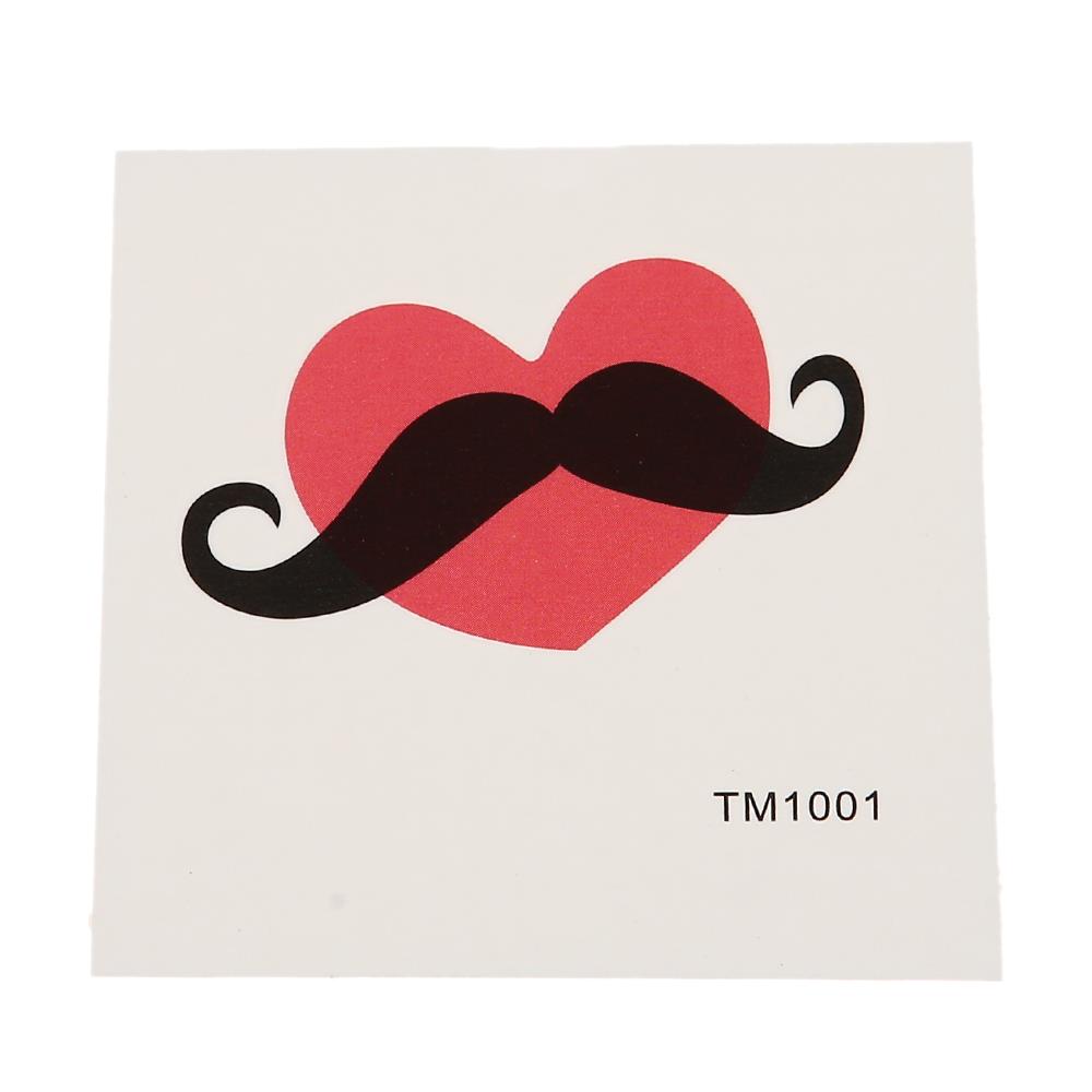 Klebetattoo+temporär+Herz+rot+einfach+Schnurrbart+Moustache+schwarz+1+Bogen