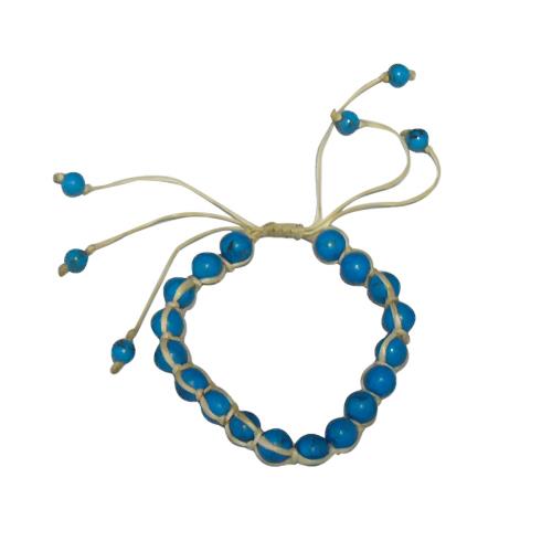 Perlenarmband+blau+türkis+gemasert+weiß+Armband+gewachst+Baumwolle+Perlen+19+-24+cm+verstellbar