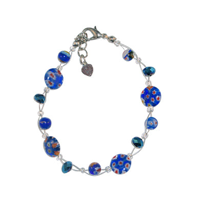 Muranoglas+Armband+rund+blau+Perlen+Blümchen+Kristall+ca.18-20cm+nickelfrei