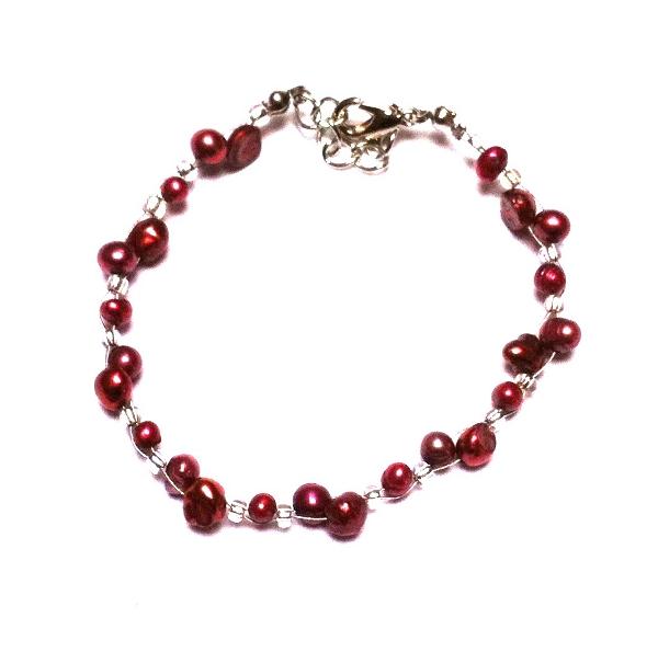 Armband+rot+metallic+Perlen+Glasperlen+Edelstahl+Damen+Glitzer+Schmuck+verstellbar