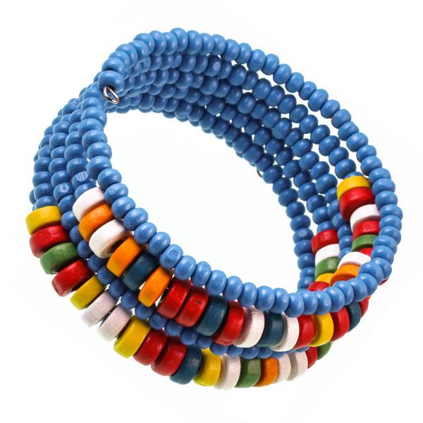 Holzarmreif+Armreif+Holzarmband+Armband+Holz+Damen+Schmuck+Holzperlen+Perlen+Spirale+blau+bunt