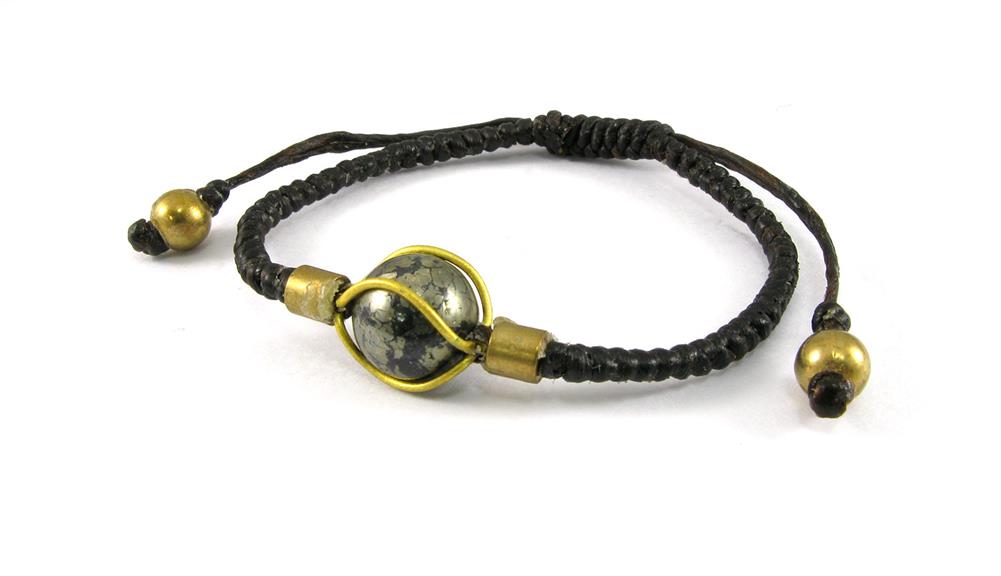 Designer+Armbänder+Brass+Kugel+schwarz+Messing+Armband+Baumwolle+gewachst+Unisex