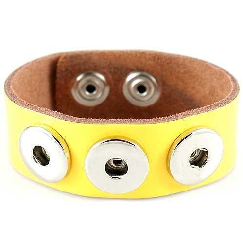 Lederarmband+mit+Buttons+für+Chunks+Leder+Armband+Unisex+Schmuck+Druckknöpfe+Armbänder+gelb