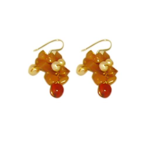 Fantasie-Ohrringe+aus+orangene/roten/weißen+Splittsteinen+Perlen+925er+Sterlingsilber
