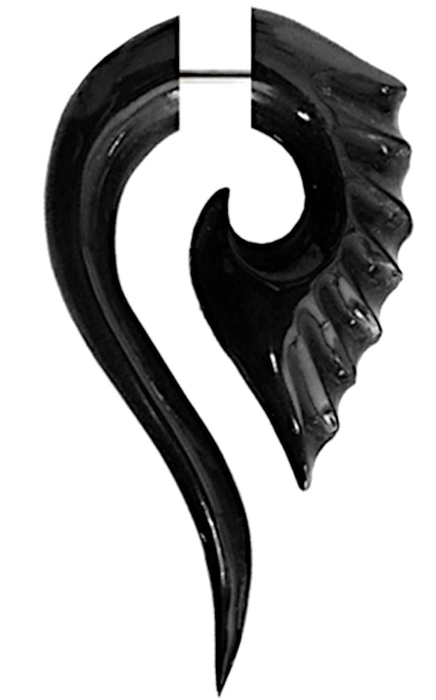 Horn+Fake+Piercing+schwarz+gezackt+Spirale+lang+Edelstahl