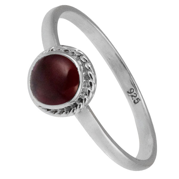 Silberring+Granat+rot+5+mm+rund+Zopf+Rand+925er+Sterling+Silber+Stein+Ringe+Schmuck