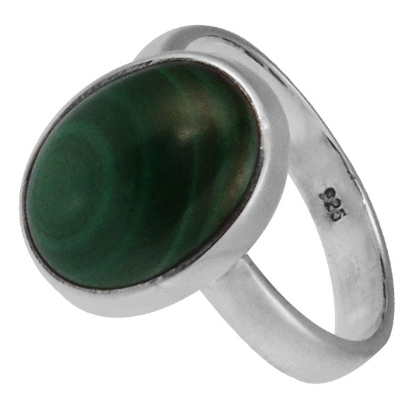 Silberring+Malachit+14+mm+grün+oval+eingefasst+925er+Sterling+Silber+Stein+Ringe+Schmuck