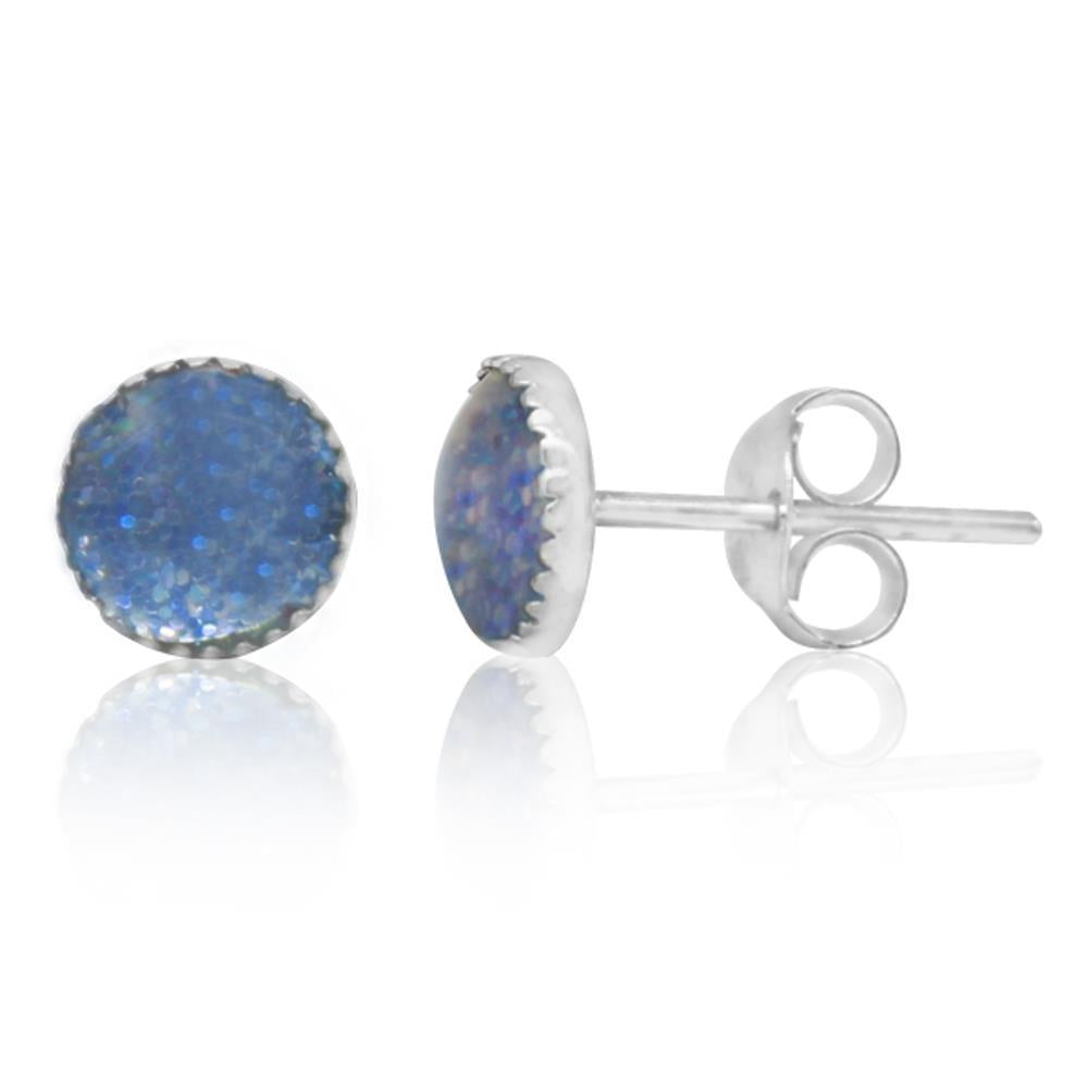 Ohrstecker+Glitzer+blau+Resin+925er+Sterling+Silber+Ohrringe+Damen+Schmuck