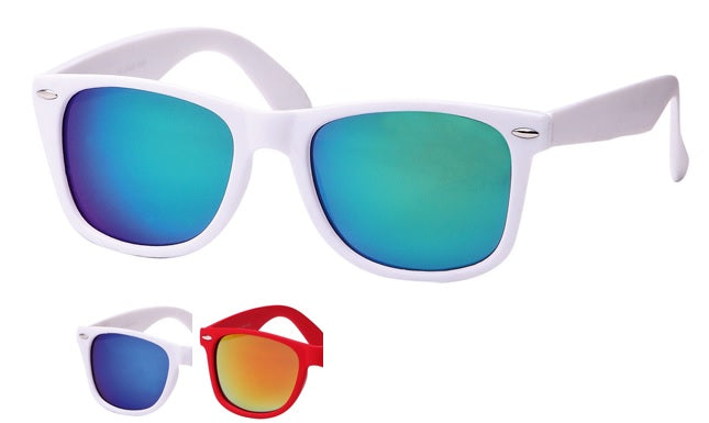 Sonnenbrille+Nerdbrille+weiß+rot+Brille+verspiegelt+bunt+400+UV++Unisex