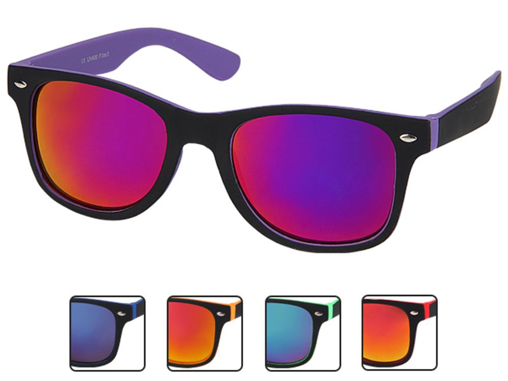 Sonnenbrille+verspiegelt+schmal+400+UV+Nerdbrille+schwarz+innen+bunt