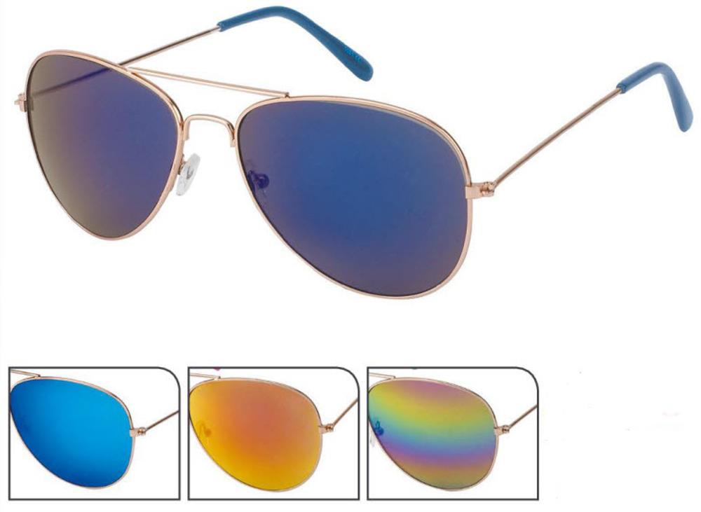 Sonnenbrille+Pilotenbrille+400+UV+verspiegelt+golden+Doppelsteg+bunte+Kappen