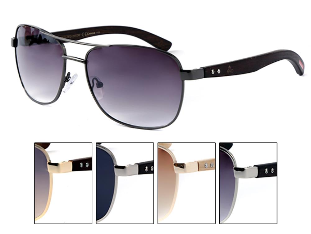 LOOX+Sonnenbrille+Pilotenbrille+400UV+getönt+Bambusholz+Bügel+rot-+Modell+Saigon