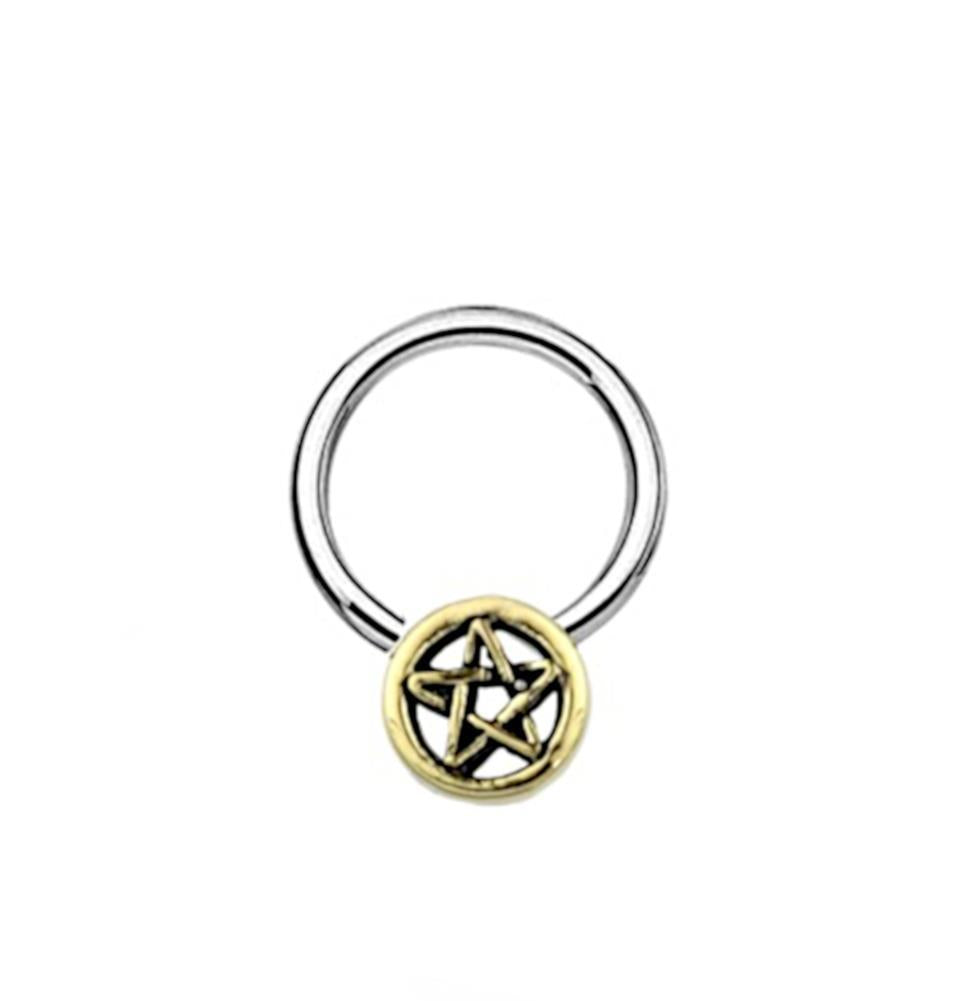 Piercing+Klemmkugel+Ring+Brass+Edelstahl+Pentagramm