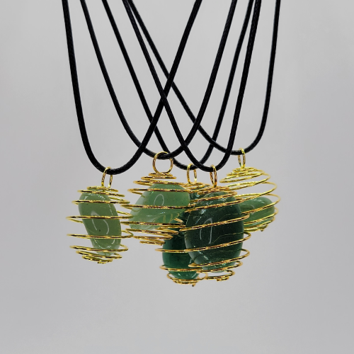 Green Aventurine Gold Cage Necklace
