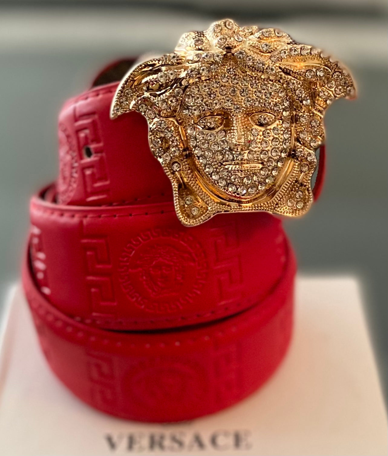 real red versace belt