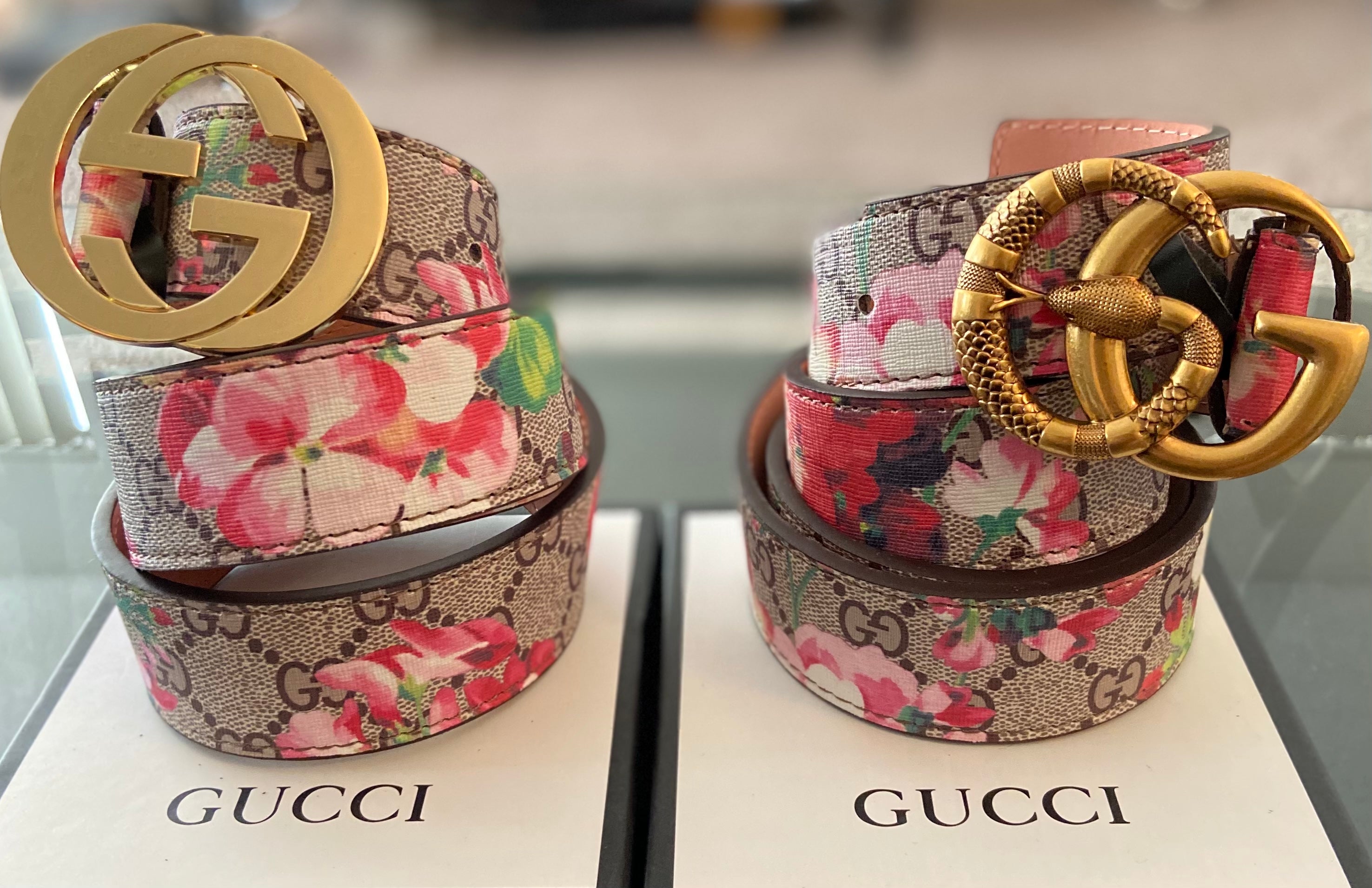 gucci pink flower belt